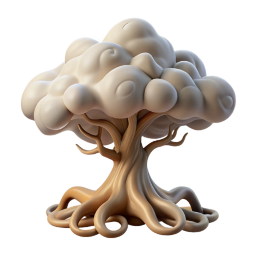 elegant rustic Whimsical Cloud Tree 3D Render of Fantasy Tree high quality png