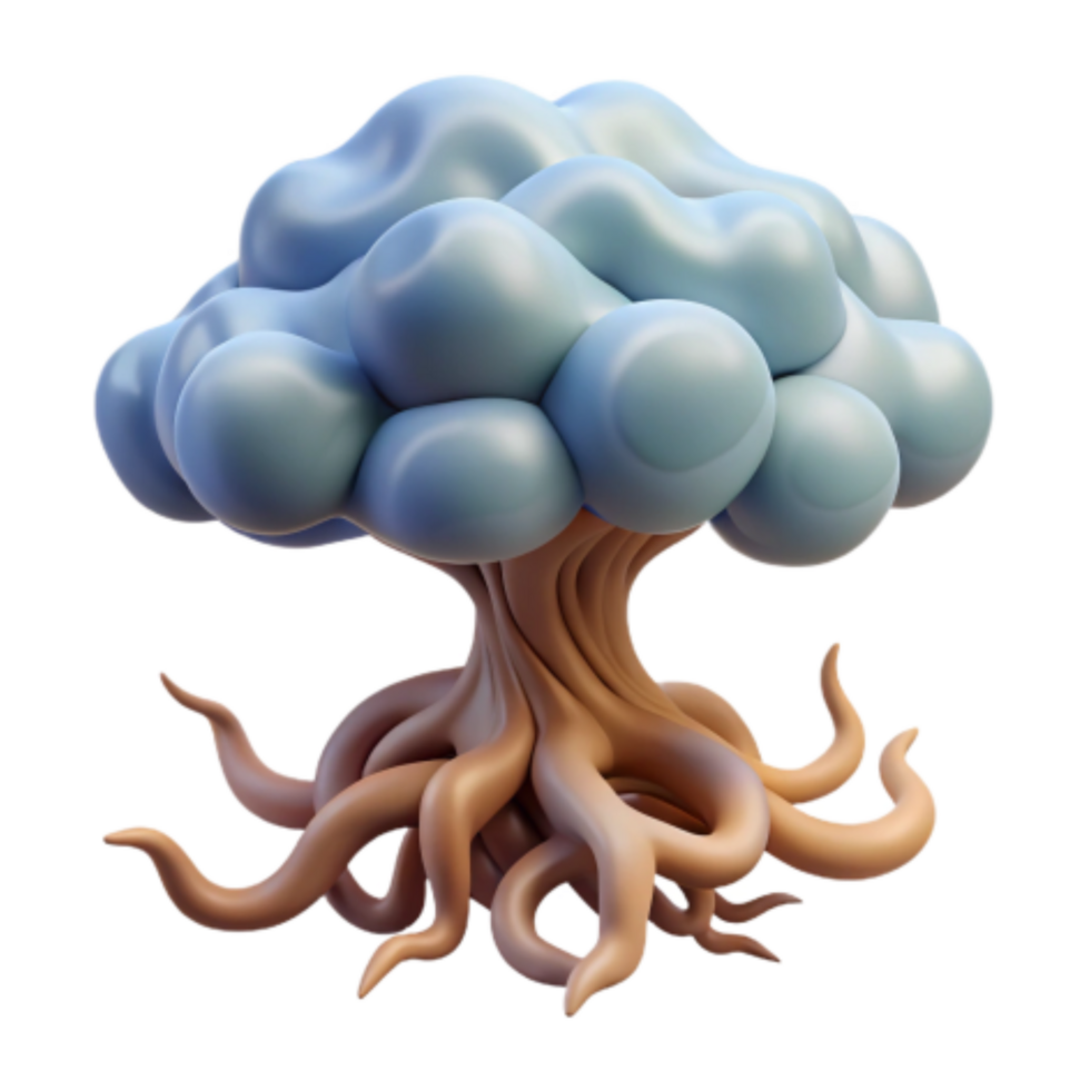 stunning traditional Abstract Tree 3D Render of Stylized Cloud-like Canopy and Intricate Roots genuine png