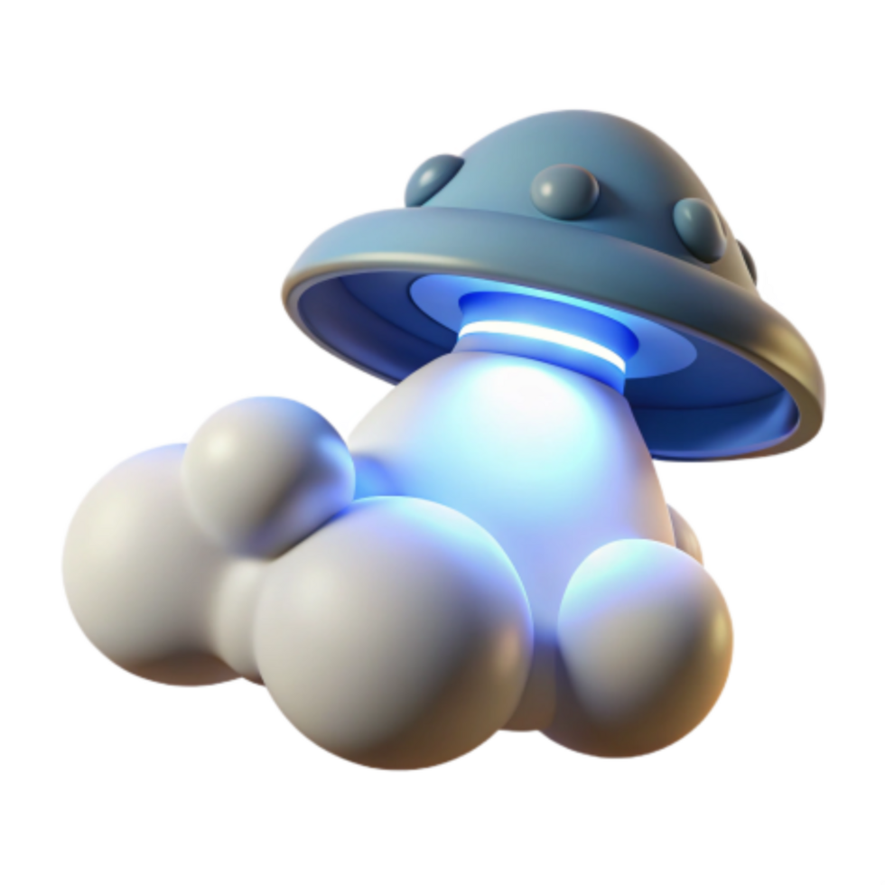 serene creative UFO Abduction 3D Render of Spaceship Cloud genuine png
