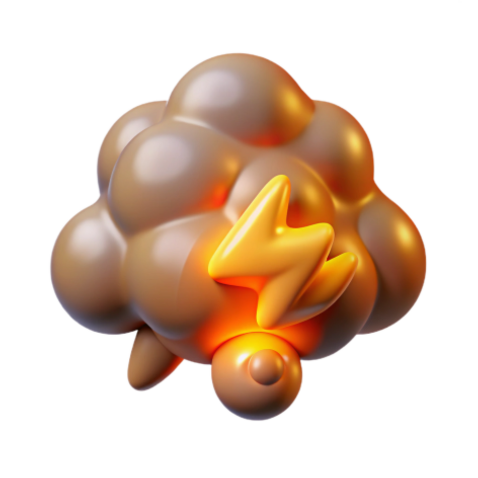 serene modern 3D Render Storm Cloud with Lightning Bolt detailed png
