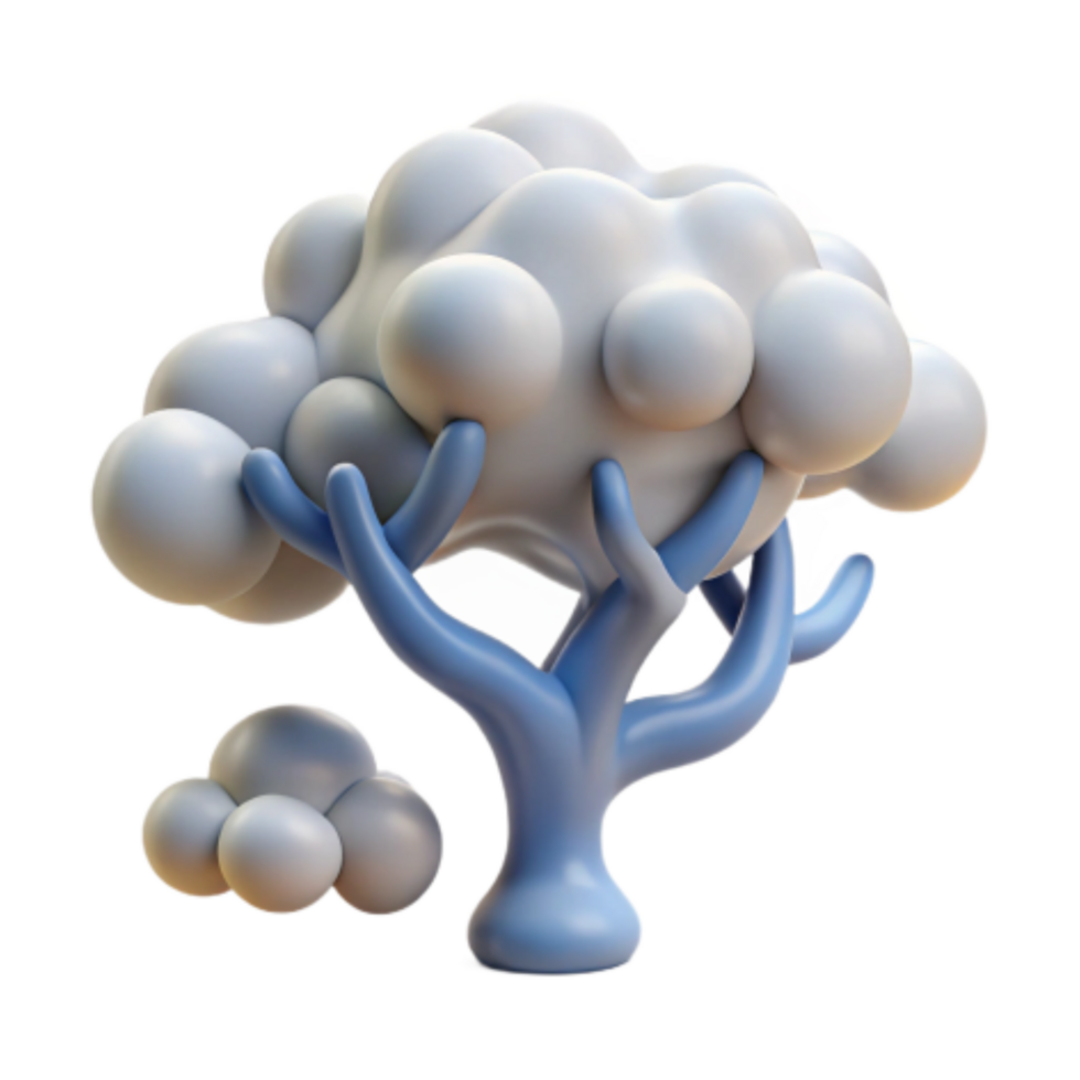 dramatic contemporary Abstract Cloud Tree 3D Render of Stylized Nature detailed png