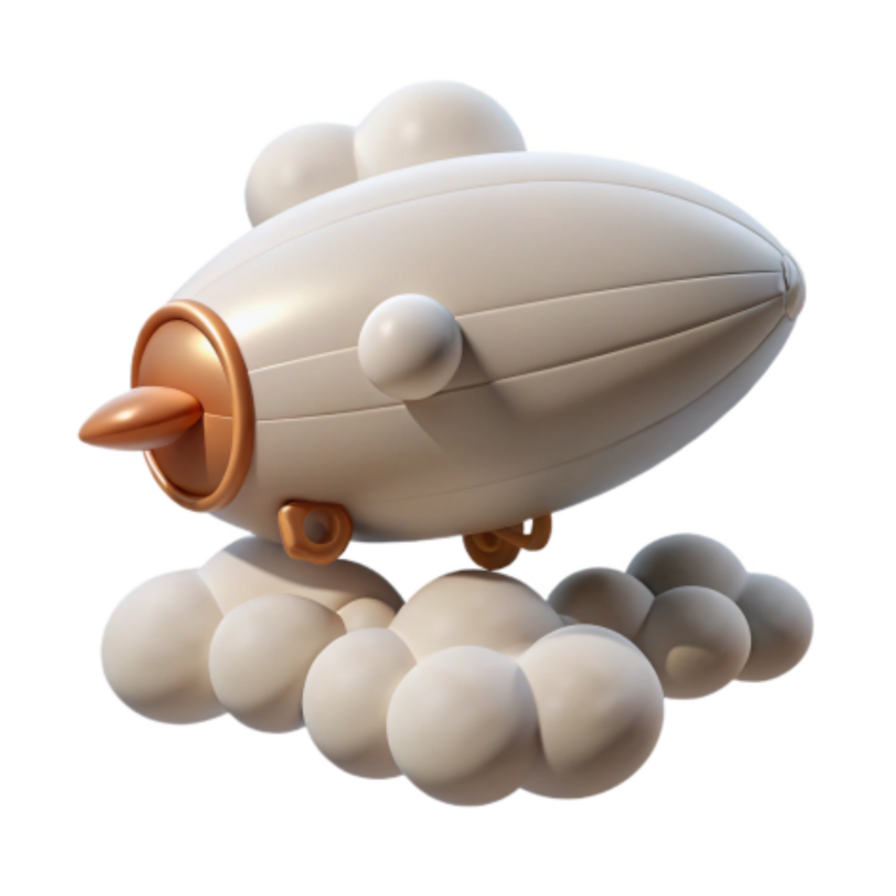 serene contemporary Cartoon Airship Soaring Above Fluffy Clouds genuine png