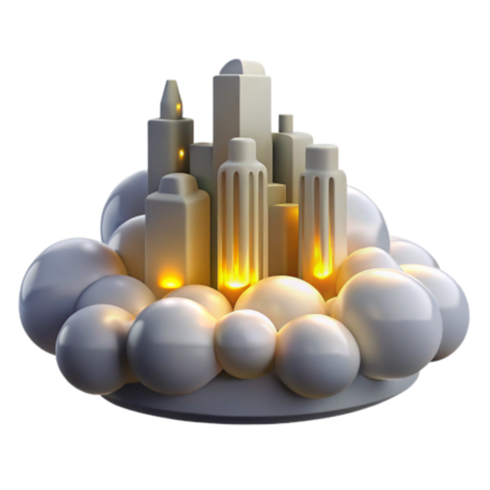 impressive minimalist Cloud City Illuminated Metropolis in the Sky premium png