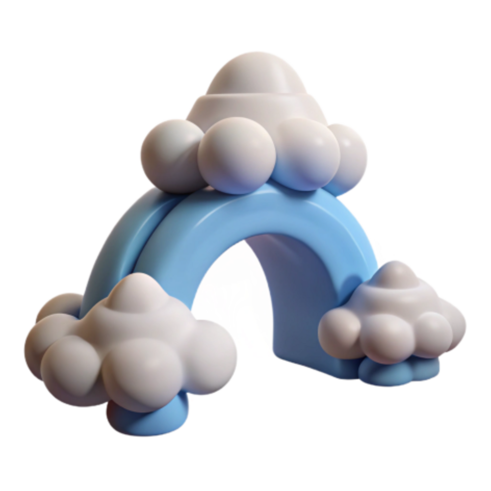 vibrant contemporary Rainbow Arch with Clouds Cute 3D Render 4K png