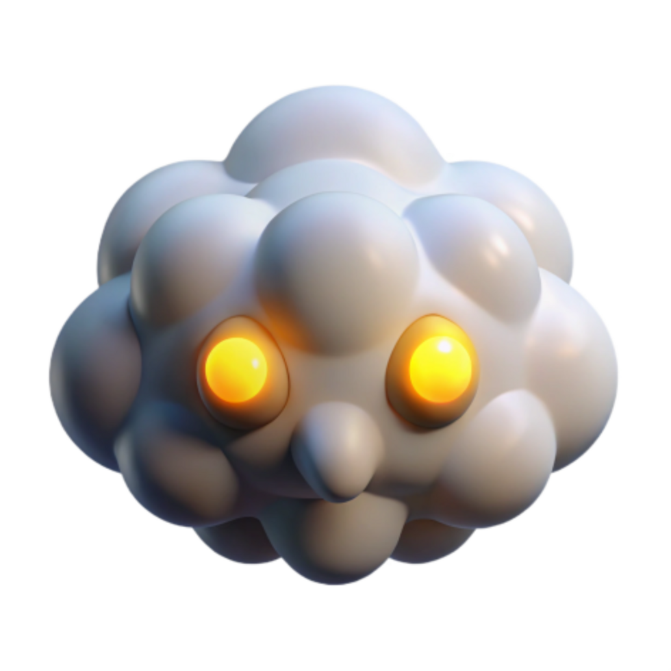 extraordinary creative Cute 3D Cloud Character with Glowing Eyes high resolution png