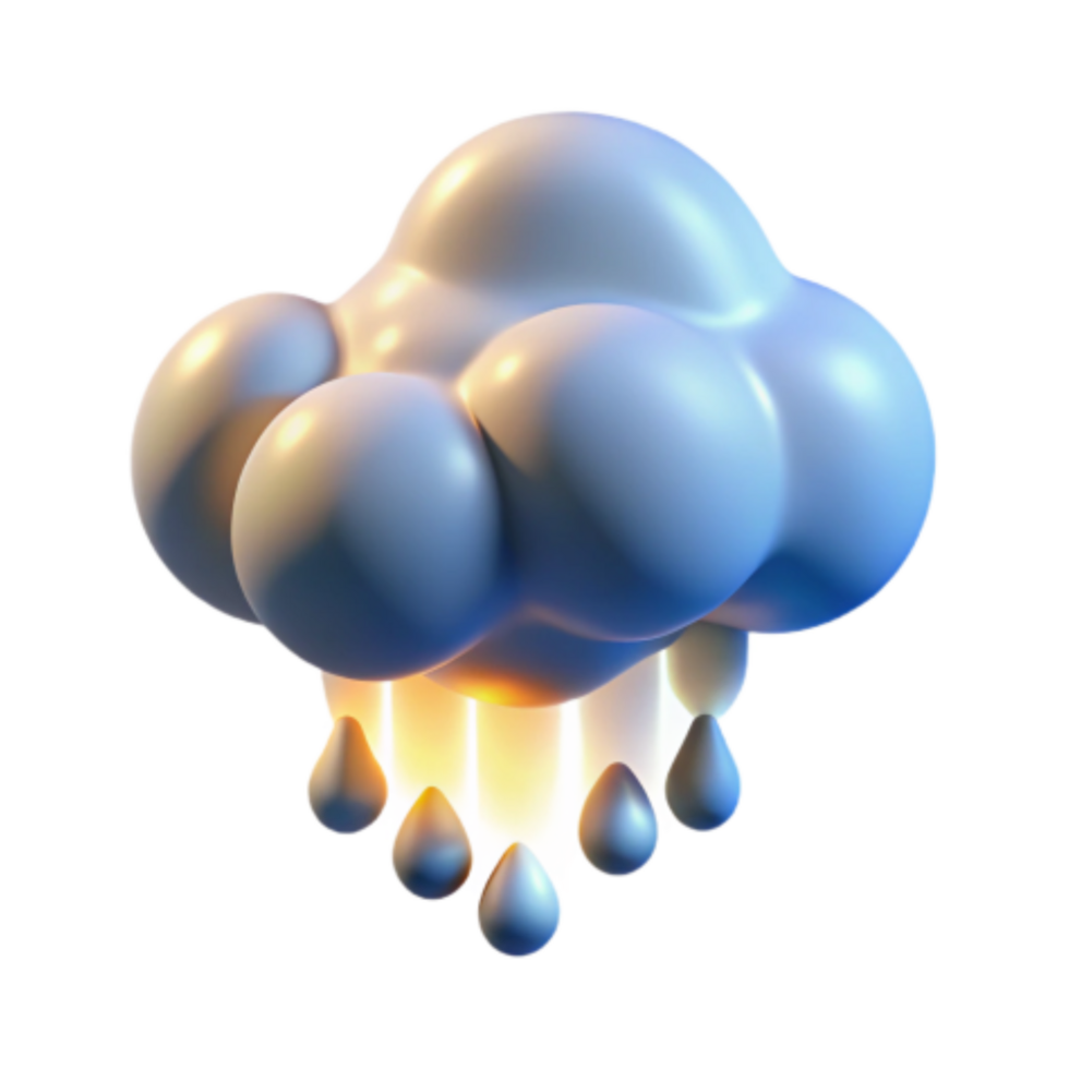 elegant abstract Glowing Cloud with Rain Drops 3D Render premium png