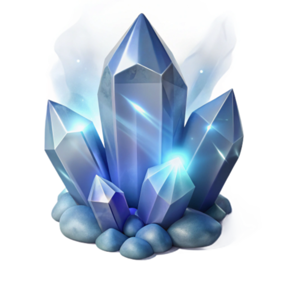serene traditional Glowing Blue Crystals Cluster Gems, Minerals, Fantasy, Sparkle, Magic, Light, Rocks, Shiny, Precious Stones, Energy detailed png