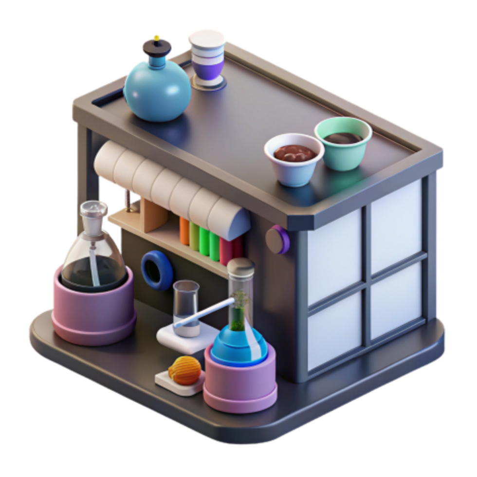 serene creative Miniature Science Lab Experiment Setup high quality png