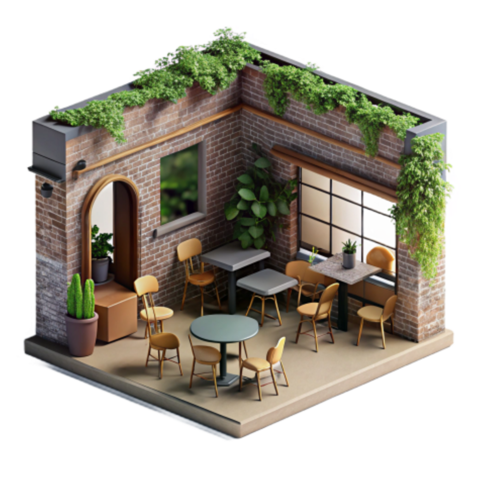 magnificent modern Cozy Brick Patio Cafe Plants, Tables, Chairs genuine png