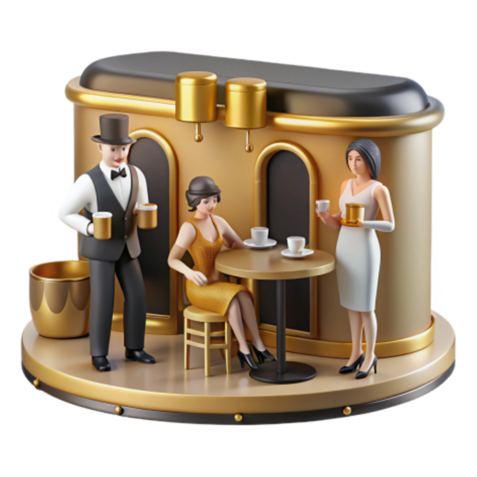 extraordinary creative Vintage Cafe 1920s Style Art Deco Coffee Shop Illustration professional png