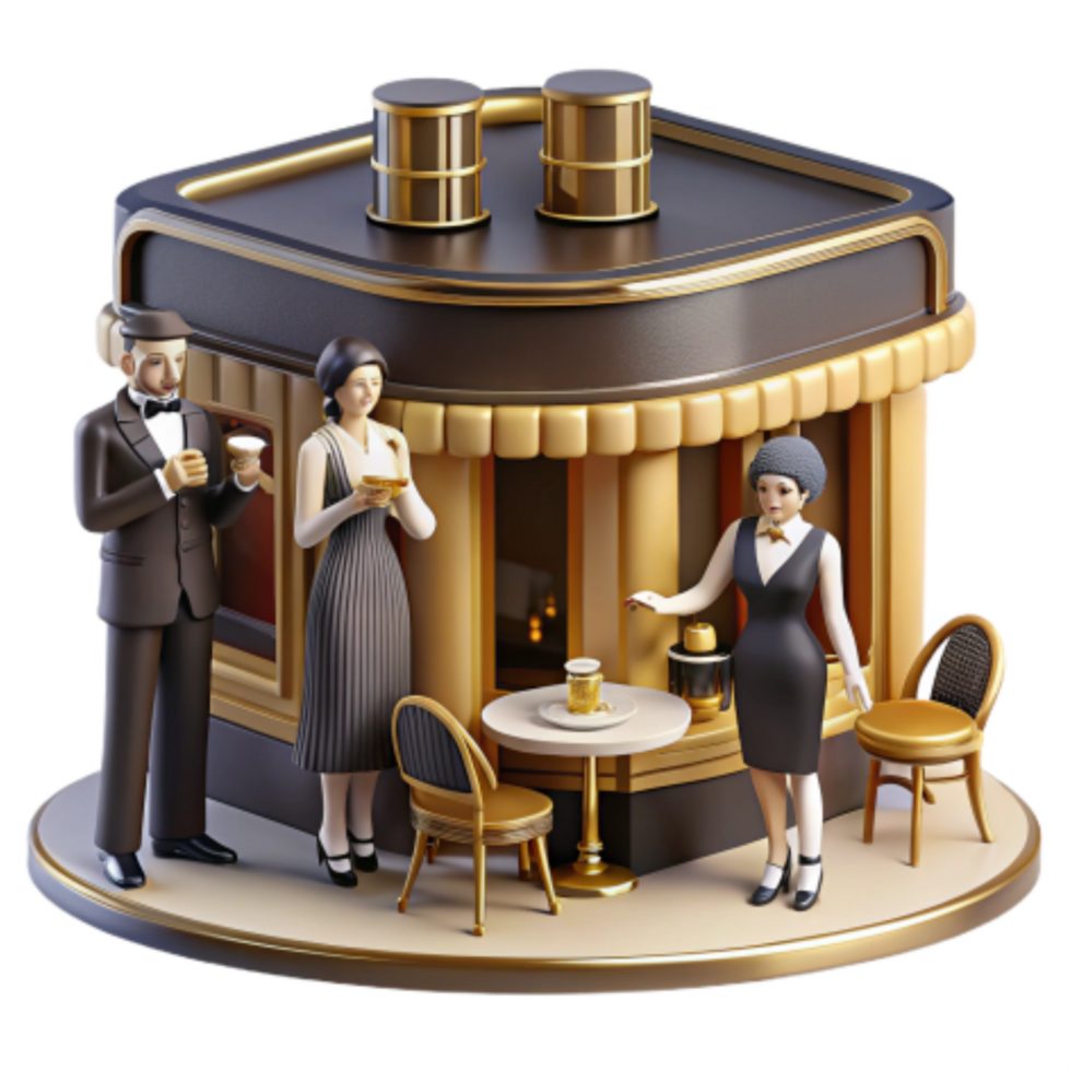 dramatic traditional Art Deco Cafe 1920s Style 3D Render 4K png