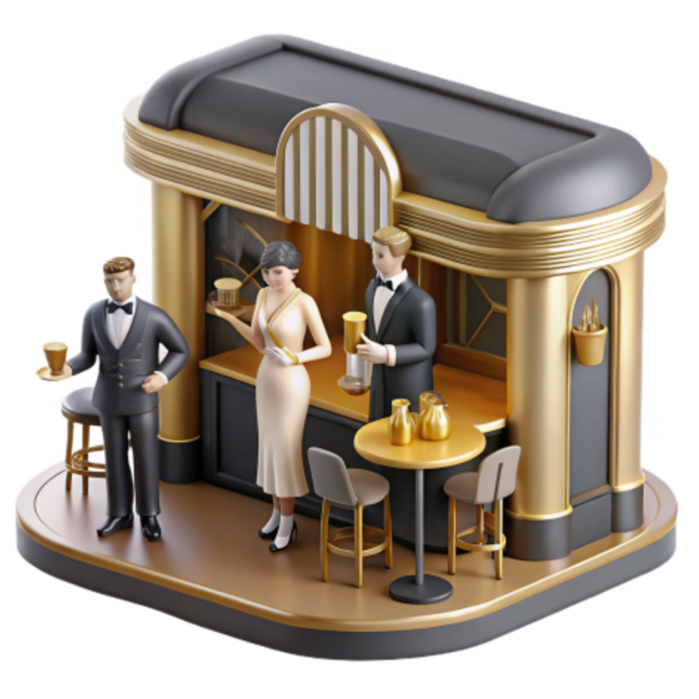 stunning vintage Art Deco Cafe Scene 3D Render of Vintage Bar premium png