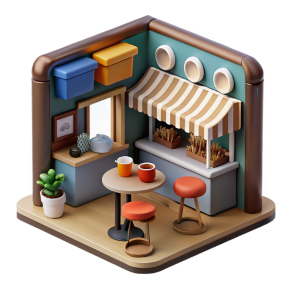 elegant modern Cozy Cafe Shop 3D Render of Small Business Interior exclusive png