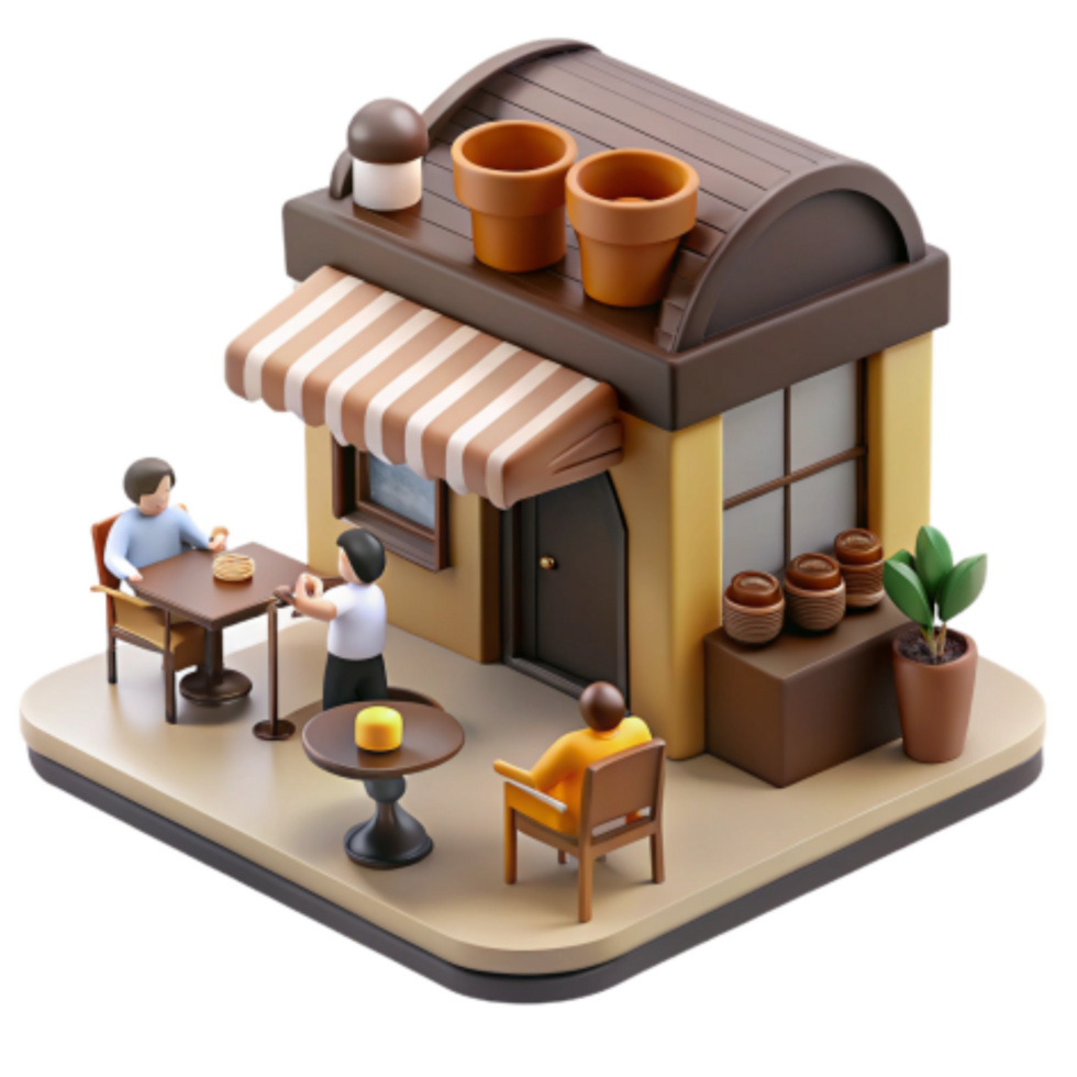dramatic classic 3D Render of a Cozy Outdoor Cafe authentic png