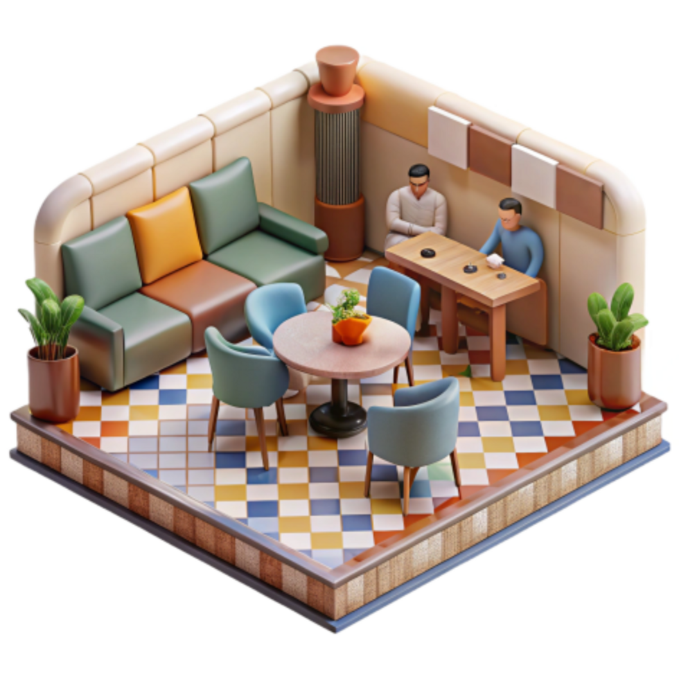 wonderful contemporary Isometric Lounge Cozy Cafe Interior Design exclusive png