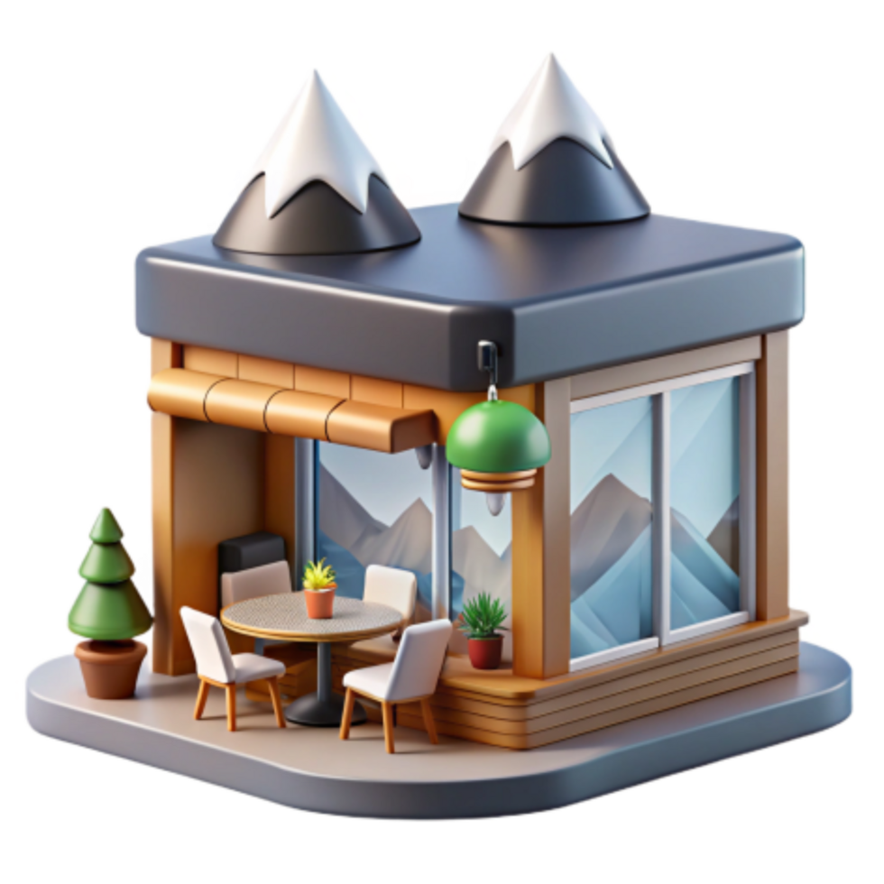 vibrant vintage Mountain View Cafe Cozy Outdoor Patio Design high resolution png