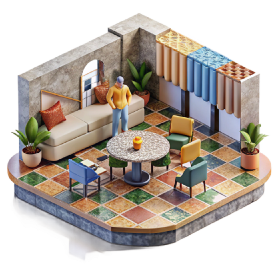 wonderful traditional Modern Interior Design Cozy Living Room with Colorful Tiles original png