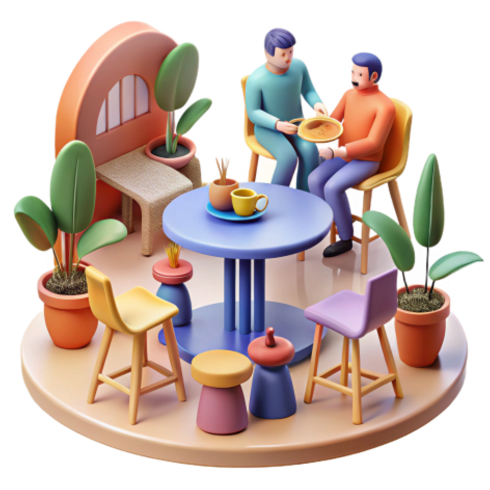 wonderful abstract Relaxing Cafe Scene Friends Enjoying Coffee and Conversation premium png