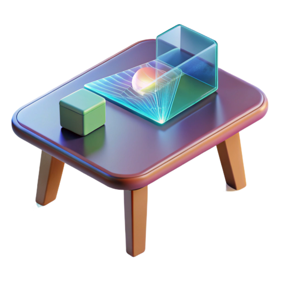 vibrant minimalist Abstract 3D Render Tabletop with Glass Prism and Cube detailed png