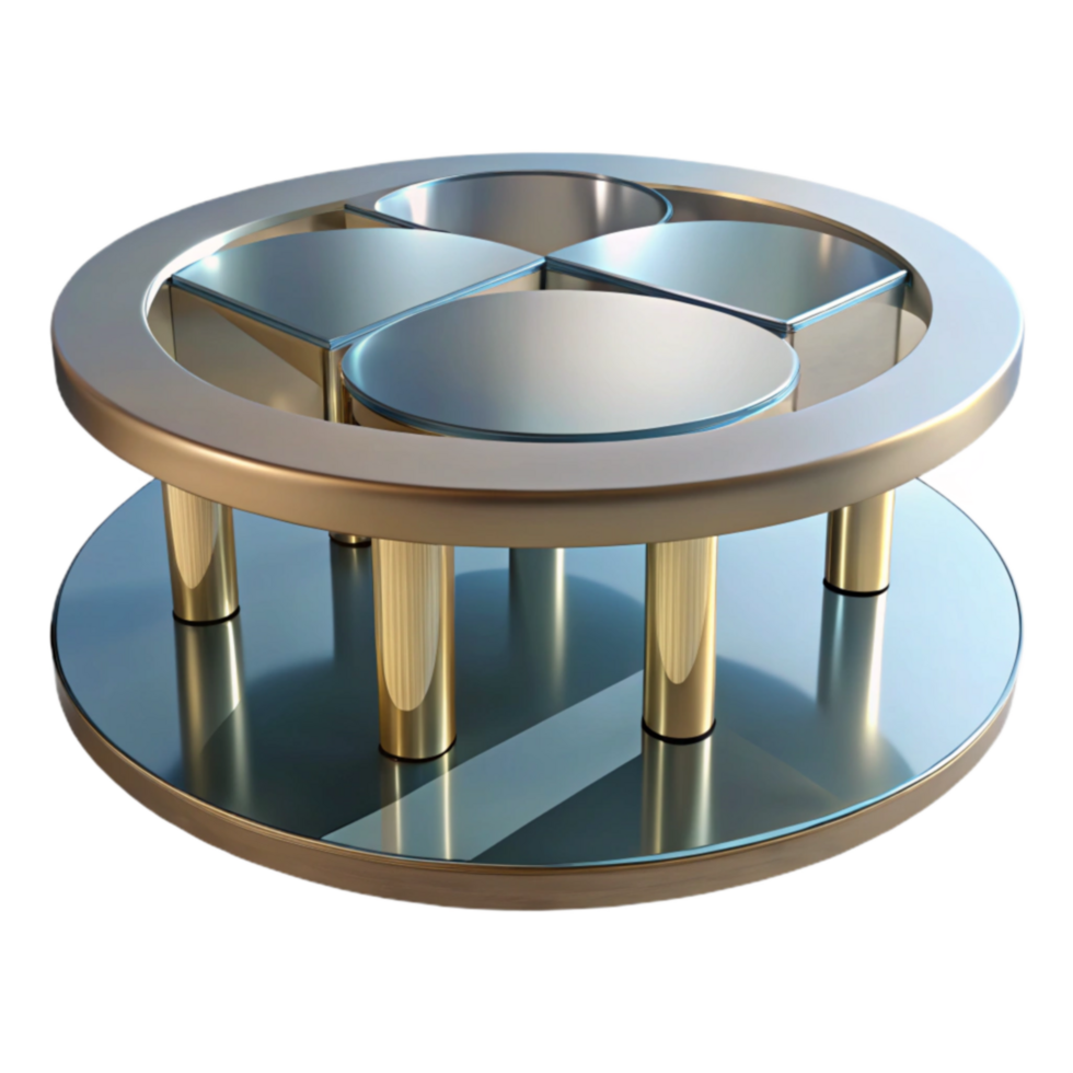 wonderful minimalist Abstract Geometric Table Design 3D Render of Circular Platform with Metallic Shapes 4K png
