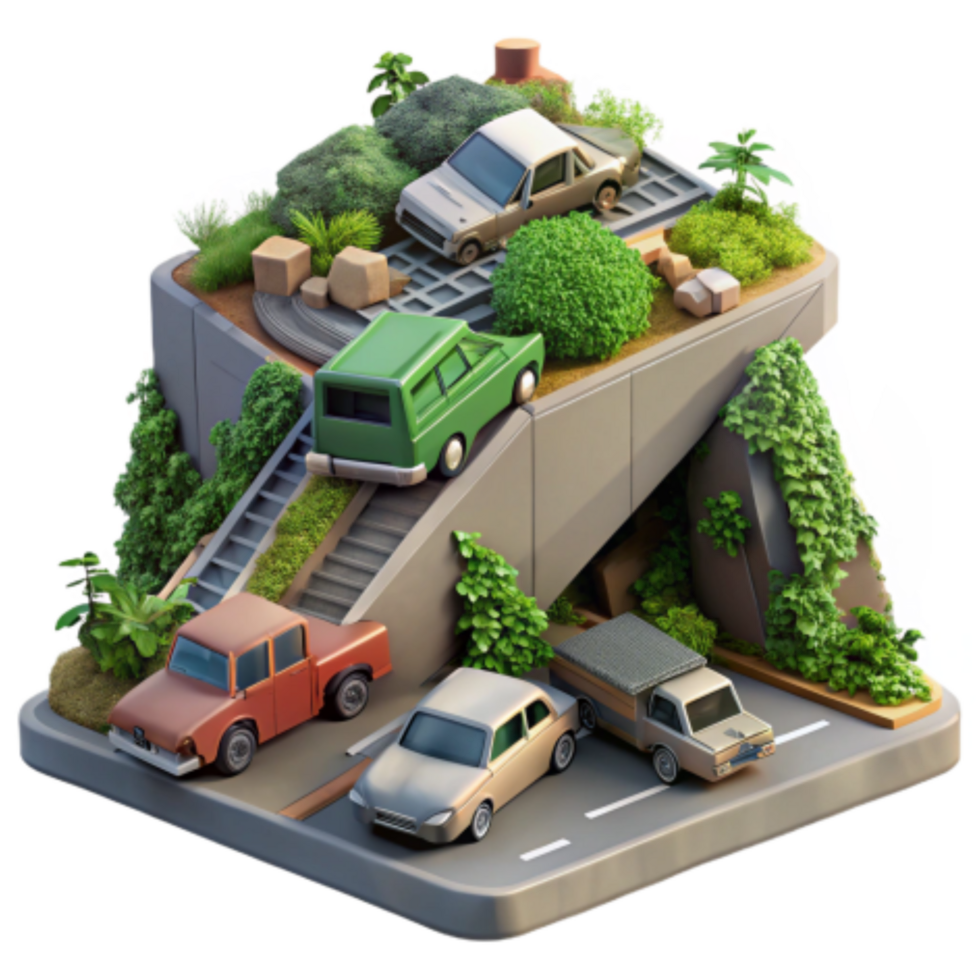 vibrant abstract Urban Landscape with Vehicles on Multi-Level Roads professional png
