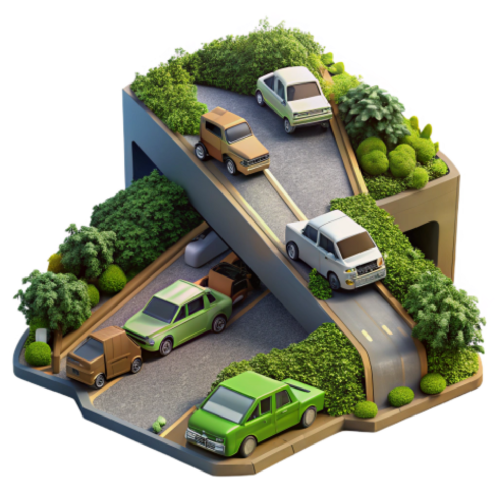 extraordinary modern Urban Transportation Elevated Roads, Eco-Friendly Vehicles, and Efficient Traffic Flow high quality png