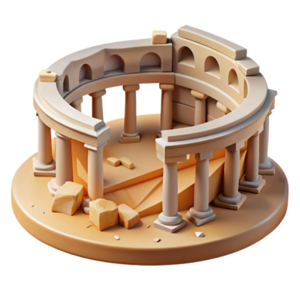 beautiful rustic Ruined Ancient Temple 3D Model Columns, Arches, and Stone Debris genuine png
