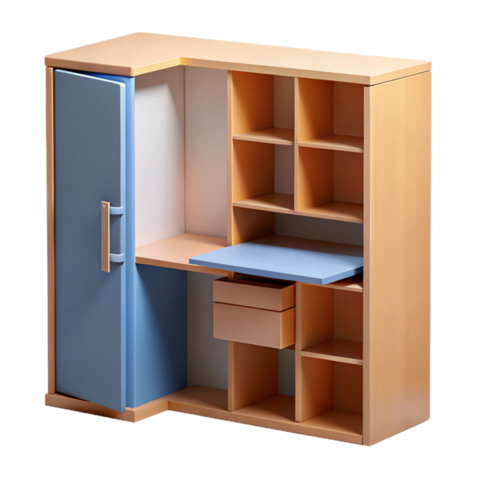 elegant rustic Modern Corner Cabinet with Integrated Desk and Storage professional png