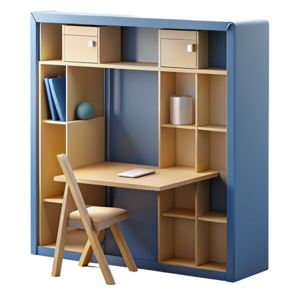 impressive classic Compact Workspace Built-in Desk Shelving Unit detailed png