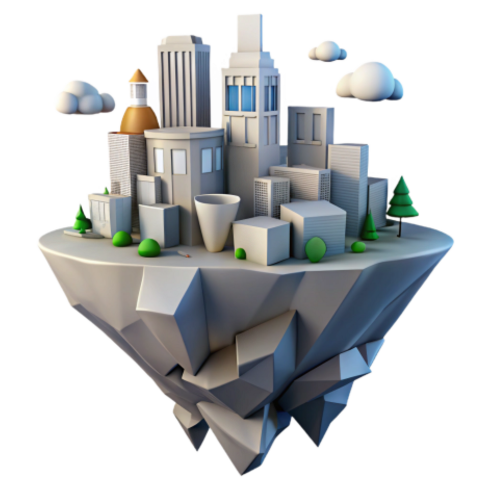 impressive abstract Floating City A 3D Model of Urban Development detailed png