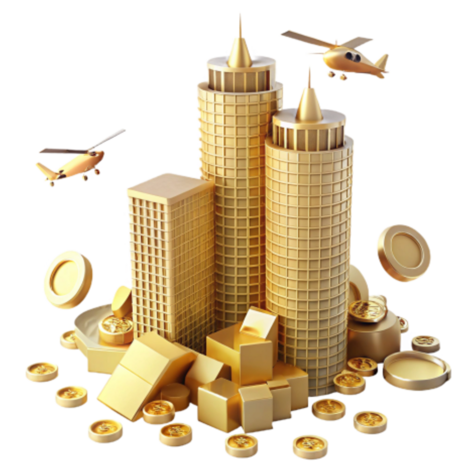 vibrant vintage Golden City Sky High Investment Wealth exclusive png