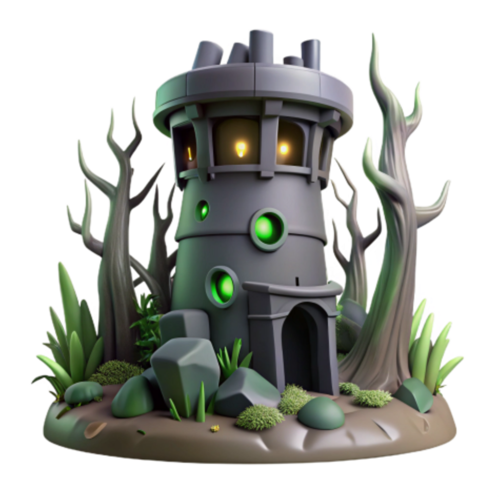 serene vintage Enchanted Forest Tower 3D Render of Mystical Structure professional png