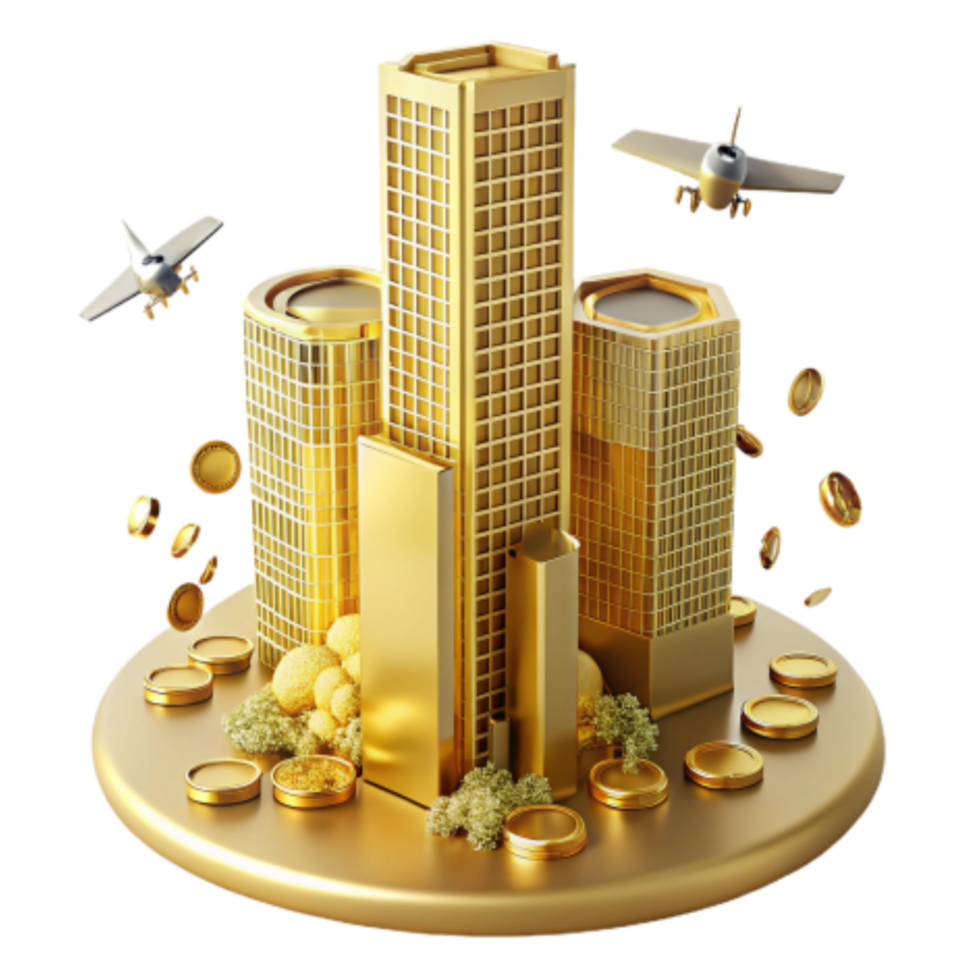 serene traditional Golden City Air Travel Investment Growth detailed png