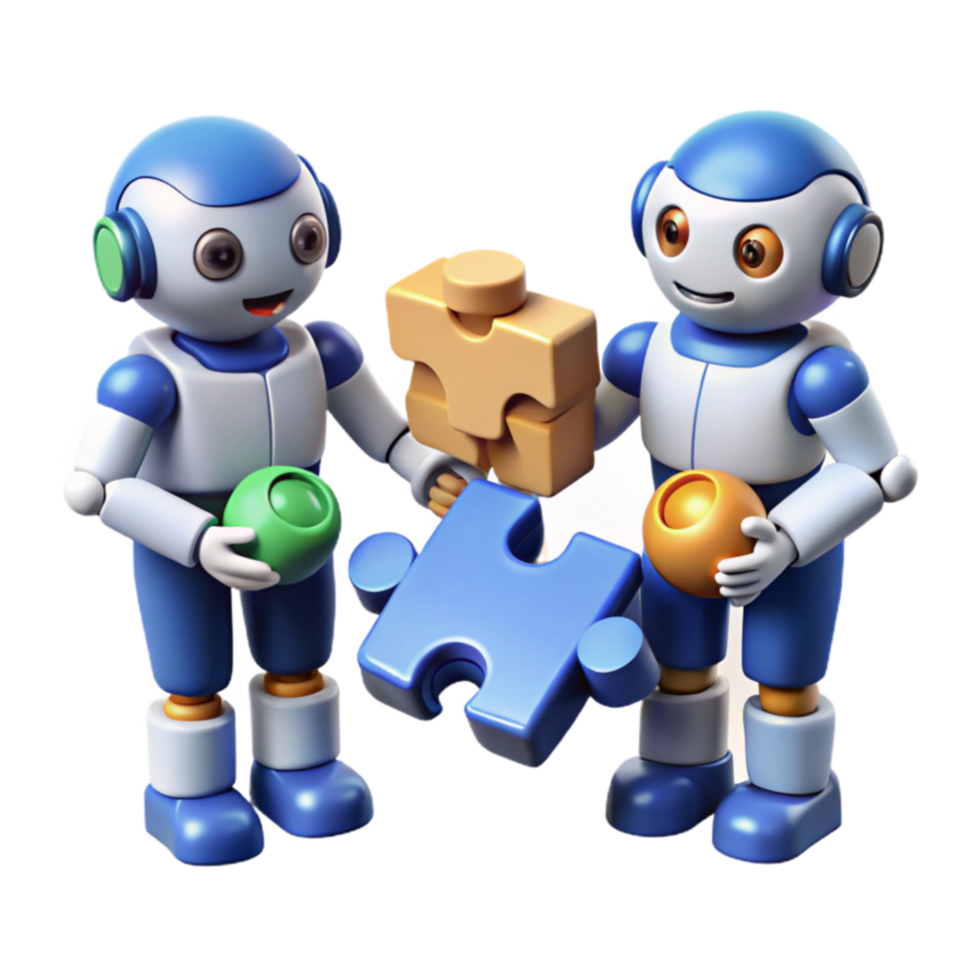 beautiful classic Collaborative Robots Solving Puzzles Teamwork and Problem-Solving exclusive png