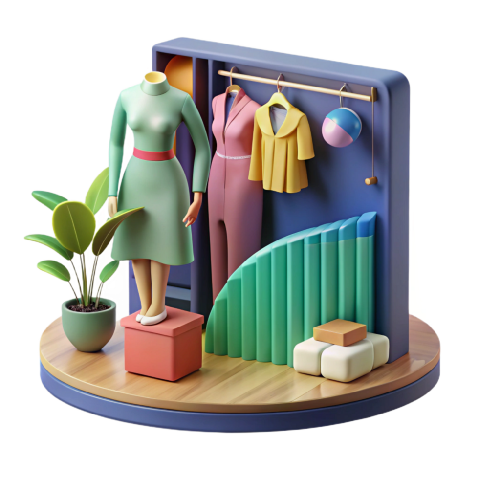 serene contemporary Stylish Apparel 3D Render of Clothing Display exclusive png