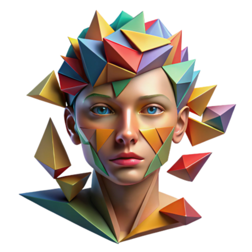 elegant modern Abstract Geometric Portrait Colorful 3D Model high resolution png