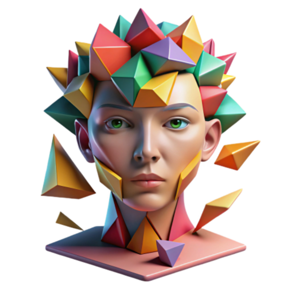 extraordinary traditional Abstract Geometric Portrait Colorful 3D Sculpture high resolution png