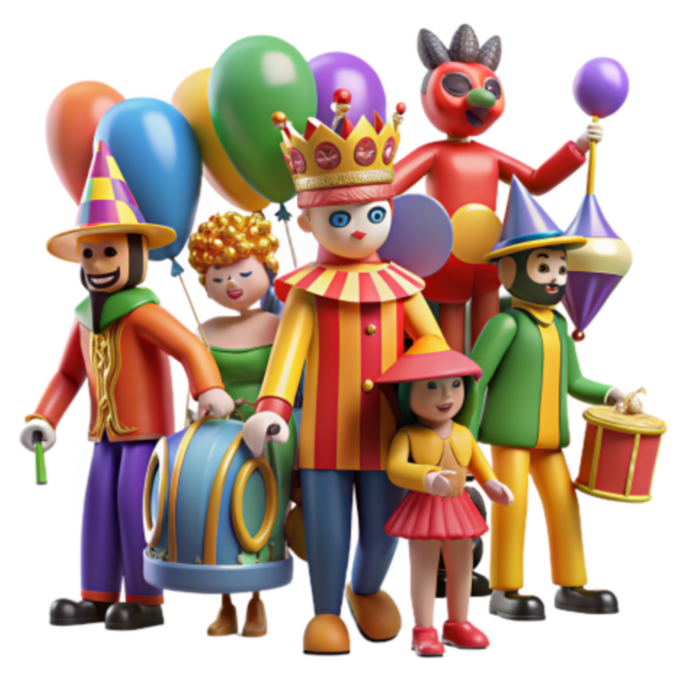 serene traditional Joyful Parade of Colorful Characters with Balloons genuine png