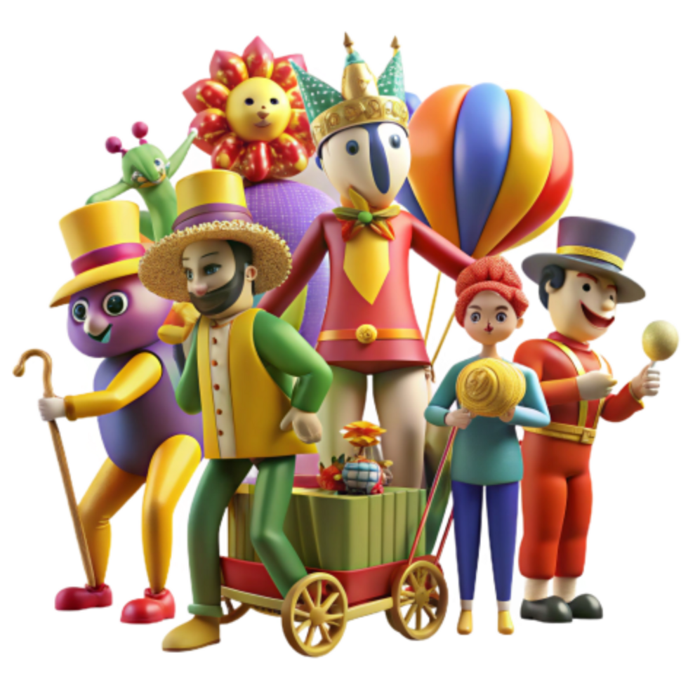 elegant abstract Whimsical Carnival Characters Festive 3D Figures original png