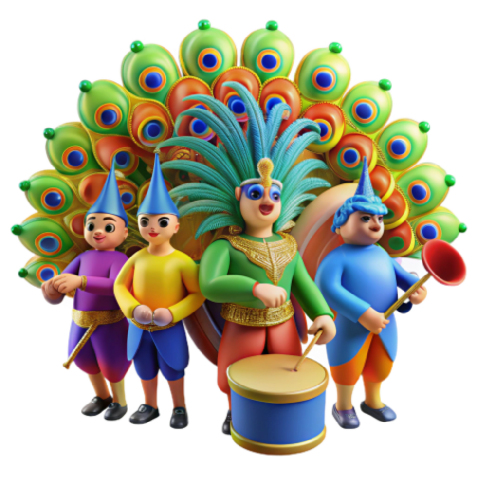 vibrant rustic Vibrant Parade Characters with Peacock Feathers professional png