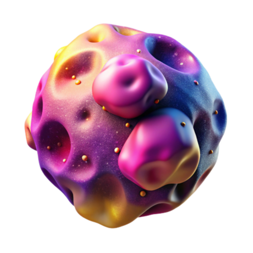 serene minimalist Abstract Cosmic Orb 3D Render of a Colorful, Irregular Celestial Body professional png