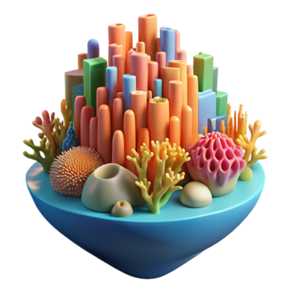 dramatic minimalist Vibrant Coral Reef Ecosystem 3D Render detailed png