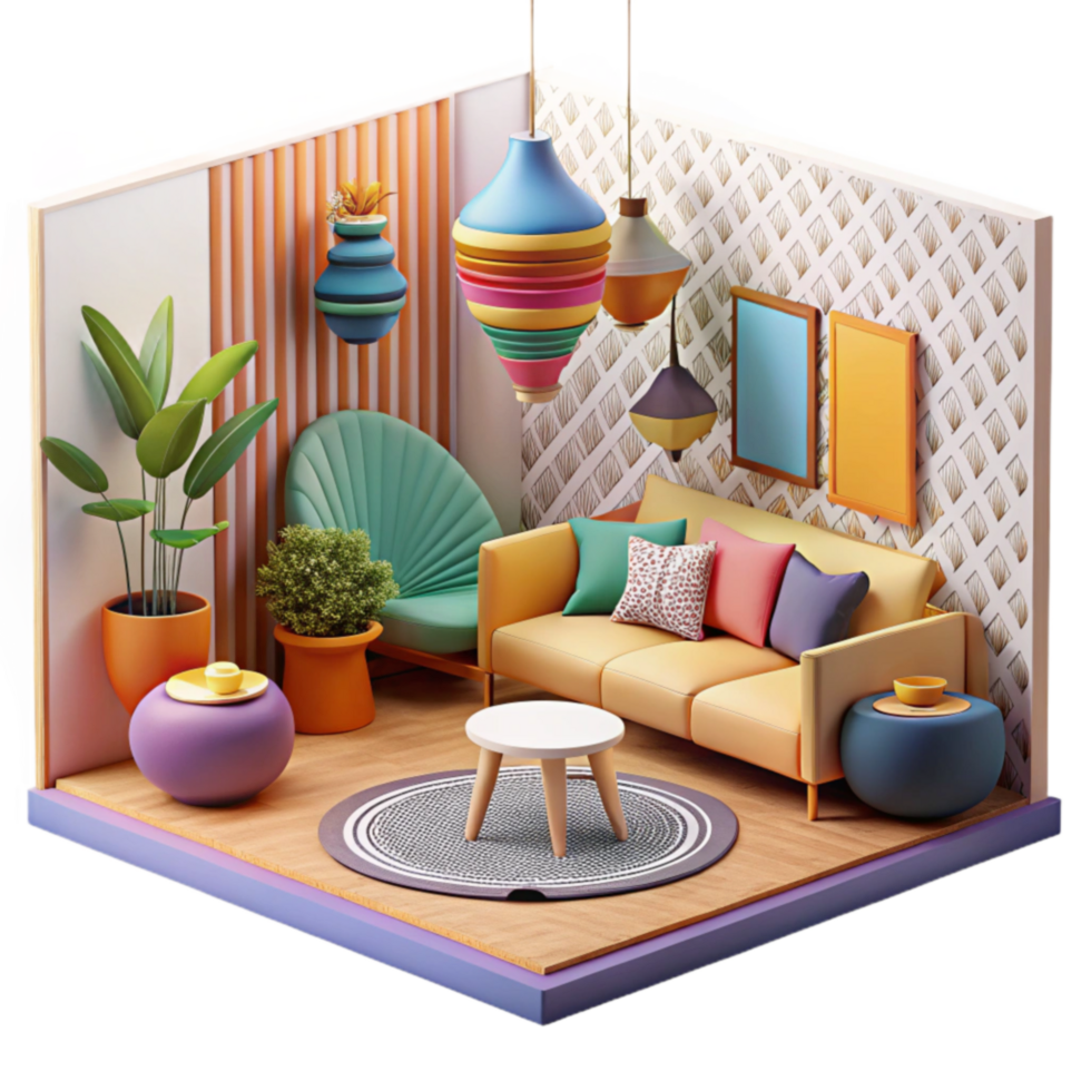 dramatic classic Modern Living Room Design Colorful Decor Cozy Vibes authentic png