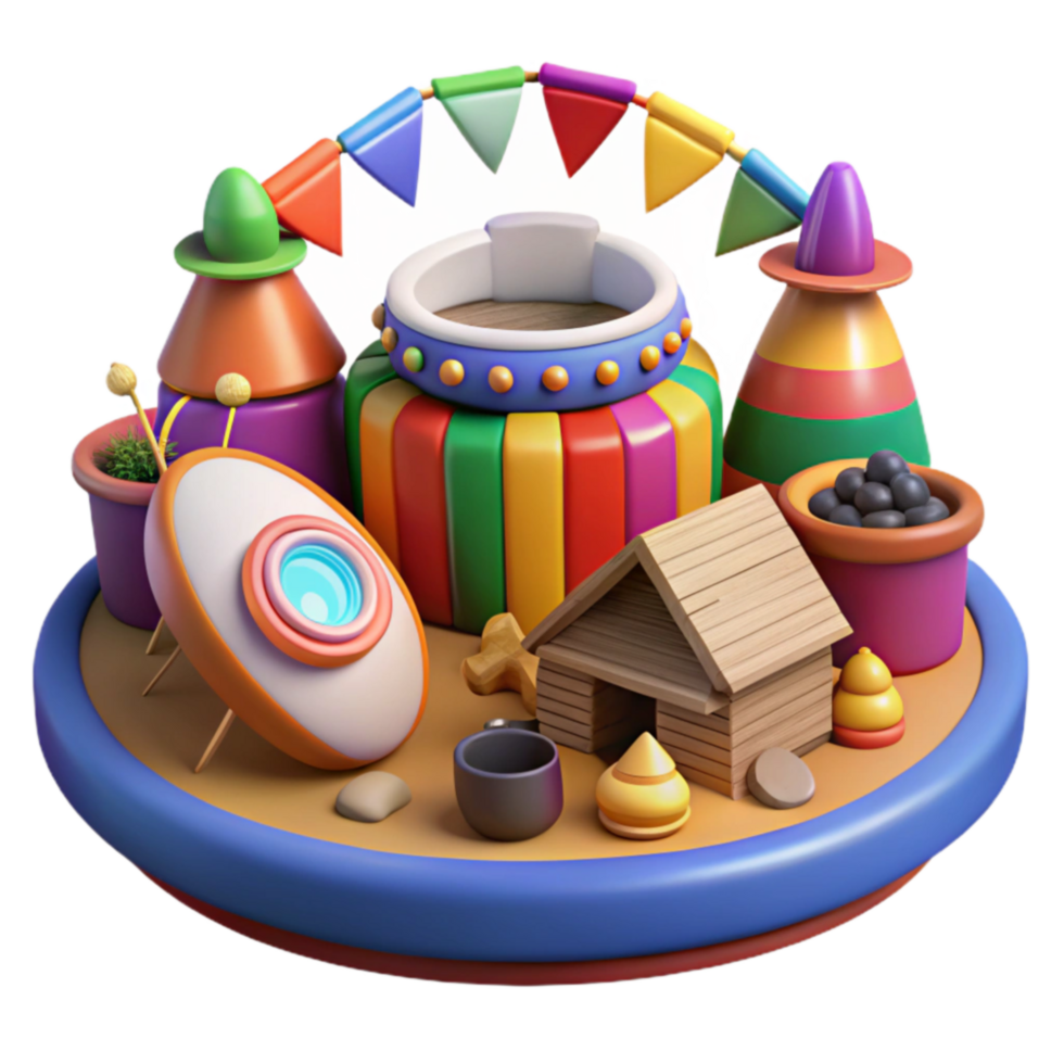 vibrant modern Whimsical 3D Render Colorful Playful Scene original png