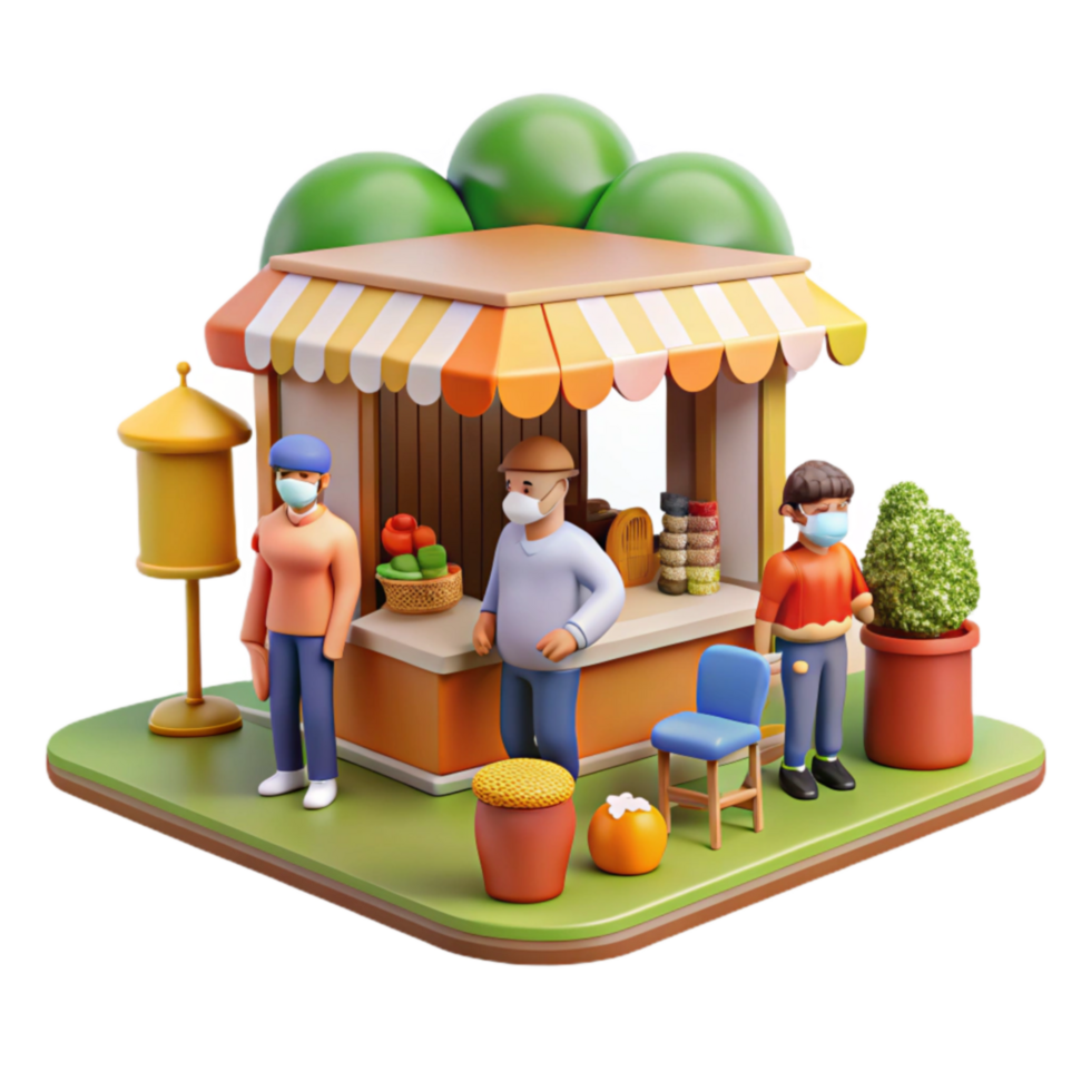 elegant abstract Masked Market 3D Render of Safe Outdoor Shopping high quality png