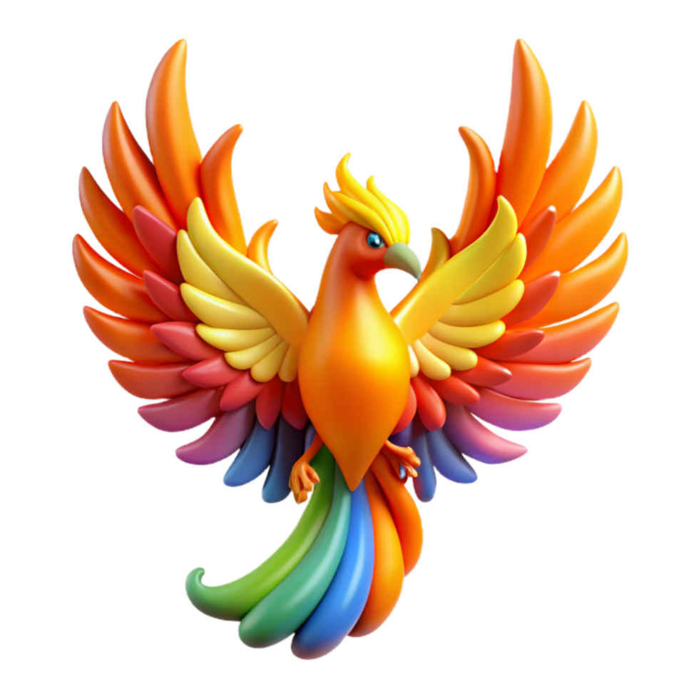 impressive rustic Rainbow Phoenix 3D Render of Mythical Bird authentic png