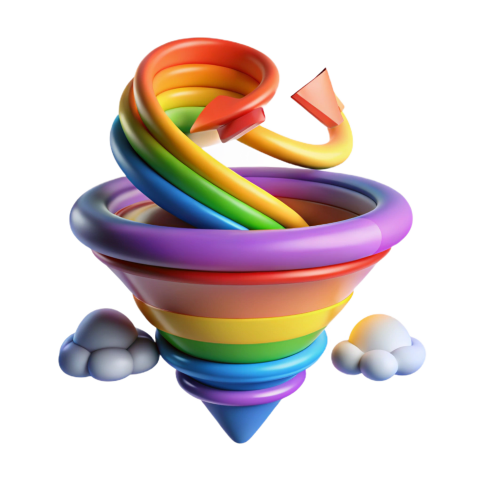 dramatic contemporary Rainbow Spiral into Cone 3D Abstract Art original png