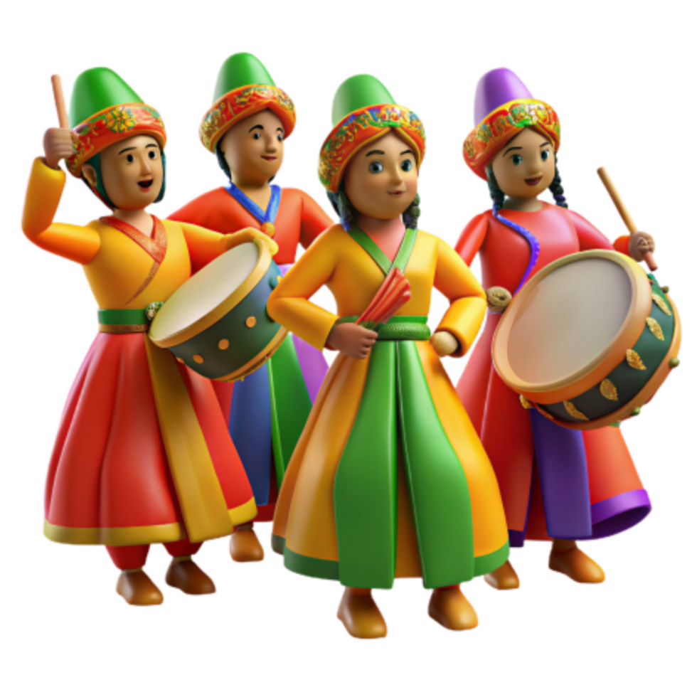 vibrant abstract Colorful Musicians Playing Drums in Traditional Attire 4K png