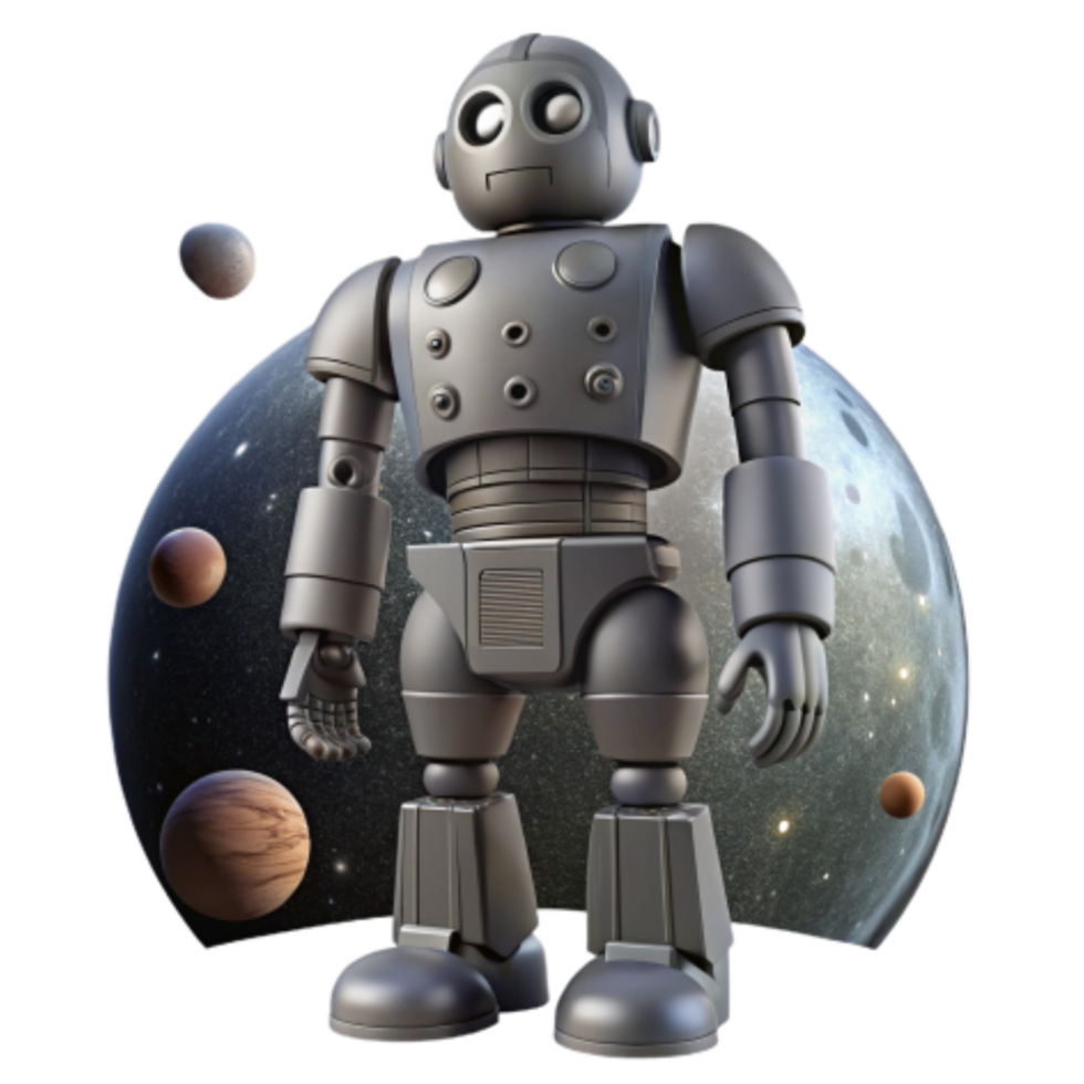 extraordinary modern Retro Robot in Space Exploring Planets authentic png