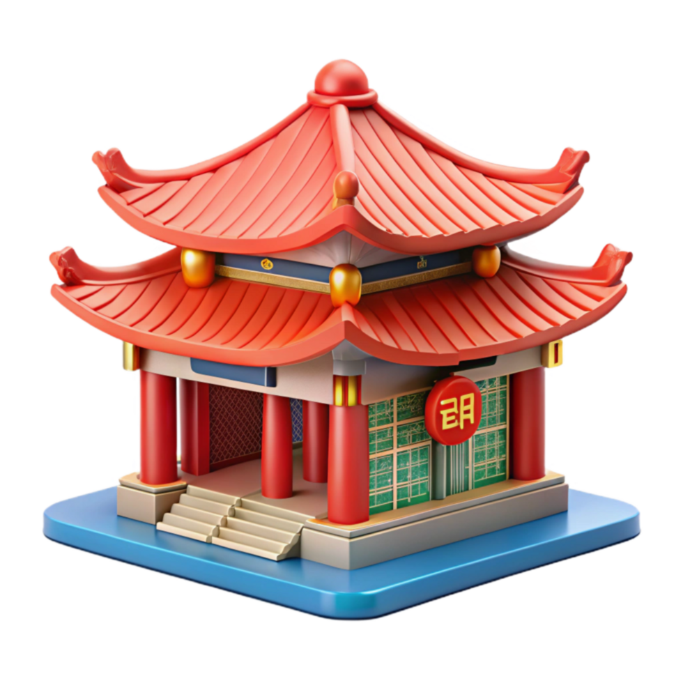 stunning creative Asian Architecture Two-Story Pagoda Model 4K png